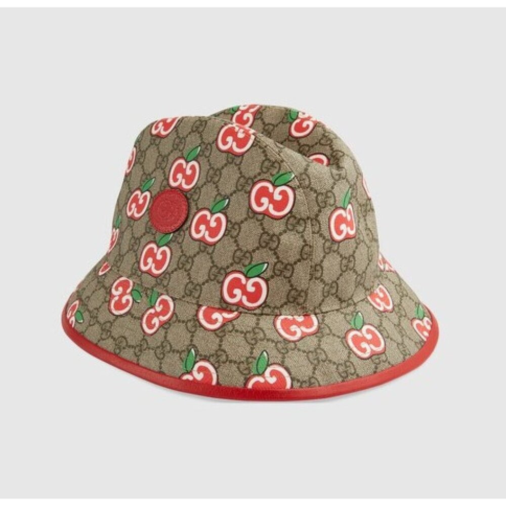 NWT Gucci GG Supreme Apple Print Bucket Hat In Red Size XL